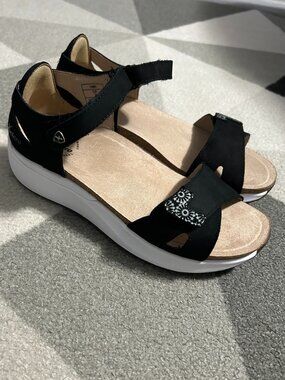 Xelero Santorini Black Nubuck Leather Comfort Sandals Women's Size 38